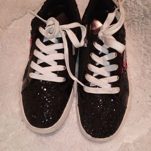 Kidpik, girls black glittery sneakers tennis shoe